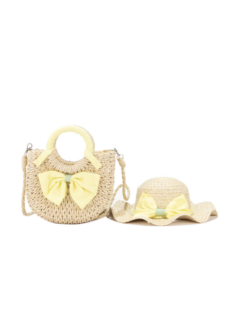 Ensemble sac et chapeau en paille